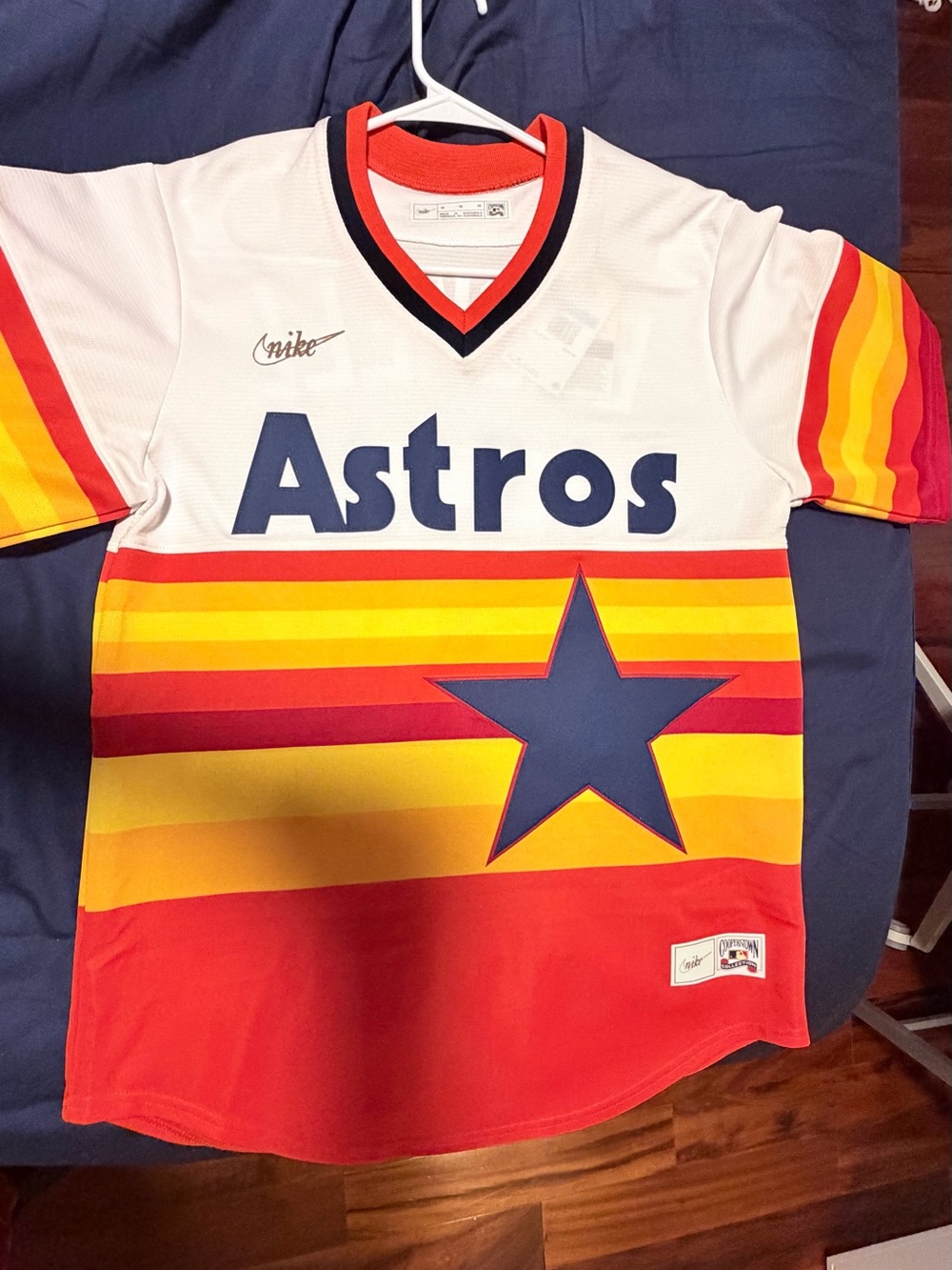 Houstons Astros White Navy Red Retro Stripe Jersey